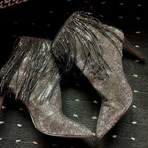 INC International Concepts Sparkling Black and Silver Heeled Boots